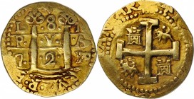 PERU. Falsa Época. Cast Sub-Standard Purity Contemporary Counterfeit 8 Escudos, 1721-L N. Uncertain Local Mint "Lima"; Assayer N. Philip V. VERY FINE ...