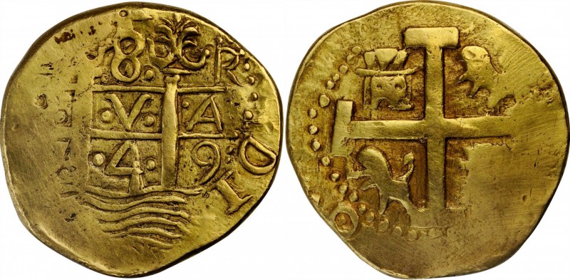 PERU. Falsa Época. Quasi-Modern Concoction Counterfeit 8 Escudos, 1749-L R. Ferd...