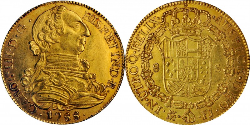 SPAIN. Falsa Época. Sub-Standard Purity Contemporary Counterfeit 8 Escudos, 1788...
