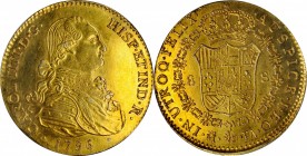 SPAIN. Falsa Época. Gilt Platinum Contemporary Counterfeit 8 Escudos, 1796-M FA. Uncertain Local Mint "Madrid"; Assayer FA. Charles IV. ALMOST UNCIRCU...