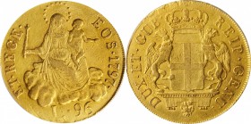 ITALY. Genoa. 96 Lire, 1797. Biennial Doges. PCGS Genuine--Cleaned, EF Details Gold Shield.
Fr-444; KM-251. A large sized gold issue, this type is co...