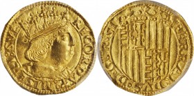 ITALY. Naples & Sicily. Ducat, ND (1458-94)-T. Ferdinando I of Aragon. PCGS MS-63 Gold Shield.
3.52 gms. Fr-819; CNI-79; MIR-64/7; Nomisma-11. Obvers...