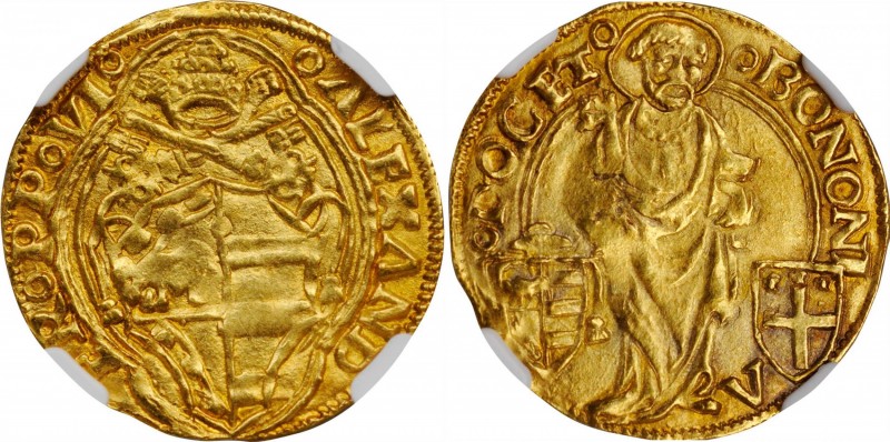 ITALY. Papal States. Ducat, ND (1492-1500). Bologna Mint. Alexander VI. NGC MS-6...