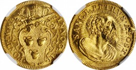 ITALY. Papal States. Scudo d'Oro, ND (1691) Year I. Rome Mint. Innocent XII. NGC MS-65.
Fr-176; KM-A544. Obverse: Papal coat-of-arms; Reverse: Radian...