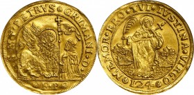 ITALY. Venice. Gold Ducatone of 20 Zecchini Weight, ND (1741/2)-FP. Pietro Grimani. NGC MS-61.
44mm; 69.90 gms. Fr-Unlisted; KM-Unlisted; Gamberini-1...
