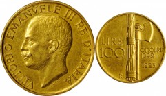 ITALY. 100 Lire, 1923-R. Rome Mint. PCGS AU-55 Gold Shield.
Fr-30; KM-65; Gig-7; Mont-12. Struck to commemorate the first anniversary of Fascist gove...