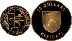 KIRIBATI. 10 Dollars, 1984. NGC PROOF-69 Ultra Cameo.
Fr-3; KM-13a. Mintage: 50. Struck to commemorate the 5th anniversary of independence. A virtual...
