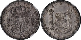 MEXICO. 8 Reales, 1745-Mo MF. Mexico City Mint. Philip V. NGC MS-61.
KM-103; Cal-Type 147 #798; Gil-M-8-17; FC-17. Wonderfully original with attracti...