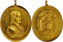 MEXICO. Puebla. Ferdinand VII Gold Proclamation Medal, 1808. NGC MS-62.
27.69 gms. Grove-F-122. Obverse: Military bust of Ferdinand VII facing right,...