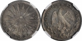 MEXICO. Real, 1850-GC MP. Guadelupe y Calvo Mint. NGC AU-53.
KM-372.5. Rather difficult to encounter in better states of preservation, the present sp...