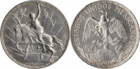 MEXICO. Silver 50 Centavos Essai (Pattern), 1907. Paris Mint, By Charles Pillet. PCGS PROOF-62 Gold Shield.
cf.KM-Pn175; PL-01B. Raised edge letterin...