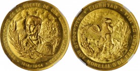 MEXICO. Mariano Matamoros Gold Medal, 1964. Mexico City Mint. NGC MS-65.
38 mm; 41.50 gms. Grove-P-312. Obverse: Uniformed bust of Mariano Matamoros ...