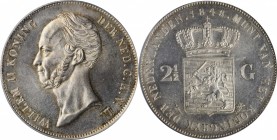 NETHERLANDS. 2-1/2 Gulden, 1848. Utrecht Mint. Wilhelm II. PCGS MS-64 Gold Shield.
KM-69.2; Dav-235. Tremendous near-Gem quality, exhibiting extreme ...