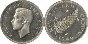 NEW ZEALAND. Crown, 1949. PCGS PROOF-66 Gold Shield.
KM-22. Mintage: Estimated 3. Struck to commemorate the proposed royal visit of King George VI to...