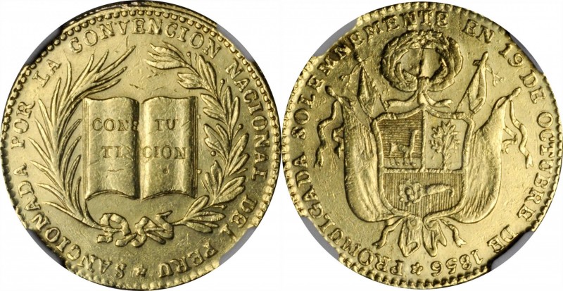 PERU. National Constitutional Convention Gold Proclamation Medal, 1856. Republic...