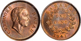 SARAWAK. Cent, 1941-H. Heaton Mint. PCGS MS-65 Red Brown Gold Shield.
KM-18; TAN-SC11. A sharply struck and lustrous example of this VERY RARE date, ...