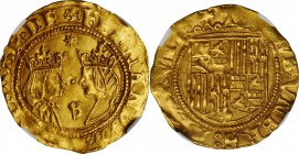 SPAIN. Excellente, ND (1497-1504)-S. Seville Mint. Ferdinand V & Isabel I. NGC MS-63.
3.50 gms. Fr-136; Cayon-2874. Obverse: Crowned busts facing one...