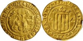 SPAIN. 2 Ducats, ND (1520)-C CA. Zaragoza Mint. Charles & Joanna. NGC EF-40.
6.84 gms. Fr-22; Cayon-3160. Obverse: Crowned busts facing one another; ...