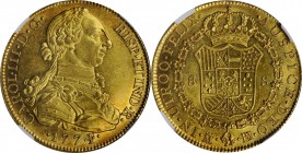 SPAIN. 8 Escudos, 1774/3-M PJ. Madrid Mint. Charles III. NGC MS-61.
KM-709.1; Onza-723 (unlisted with overdate). Possessing a strong strike with refl...