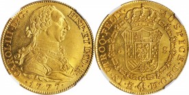 SPAIN. 8 Escudos, 1777-M PJ. Madrid Mint. Charles III. NGC AU-58.
Fr-282; KM-409.1. A SCARCE type and our first offering of this date. Abundant luste...