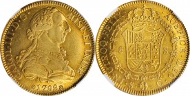 SPAIN. 8 Escudos, 1788-S C. Seville Mint. Charles III. NGC AU-55.
Fr-283; KM-409.2a; Cal-Type 29 # 263. No dot after "IND R". Slight traces of circul...