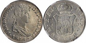 SPAIN. 8 Reales, 1814-C CJ. Cadiz Mint. Ferdinand VII. NGC AU-58.
KM-466.2; Cal-Type 84 # 376. Sharply struck and virtually tone-free with no marks o...