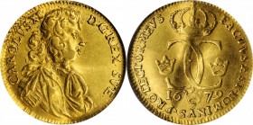 SWEDEN. Ducat, 1679. Stockholm Mint. Carl XI. NGC AU-50.
Fr-45; KM-283. A rather RARE and seldom seen issue, this charming piece presents a hint of f...