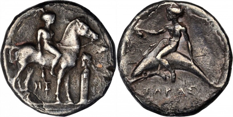 ITALY. Calabria. Tarentum. AR Nomos (7.38 gms), ca. 365-355 B.C. VERY FINE.
Vla...