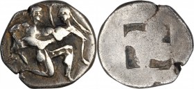 THRACE. Islands off Thrace. Thasos. AR Stater (9.34 gms), ca. 480-463 B.C. NEARLY VERY FINE.
Le Rider-5; HGC-6, 331. Obverse: Ithyphallic satyr advan...