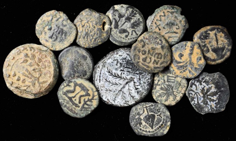 JUDAEA. Group of Bronze Denominations (15 Pieces), 40 B.C.E.-135 C.E. Grade Rang...
