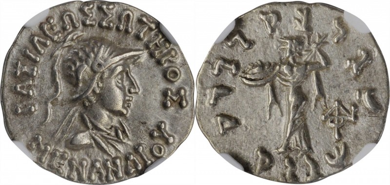 BAKTRIA. Indo-Greek Kingdom. Menander I Soter, ca. 155-130 B.C. AR Drachm. NGC C...