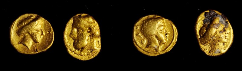 KYRENAICA. Kyrene. Duo of Gold 1/10 Staters (2 Pieces), ca. 331-313 B.C. Average...