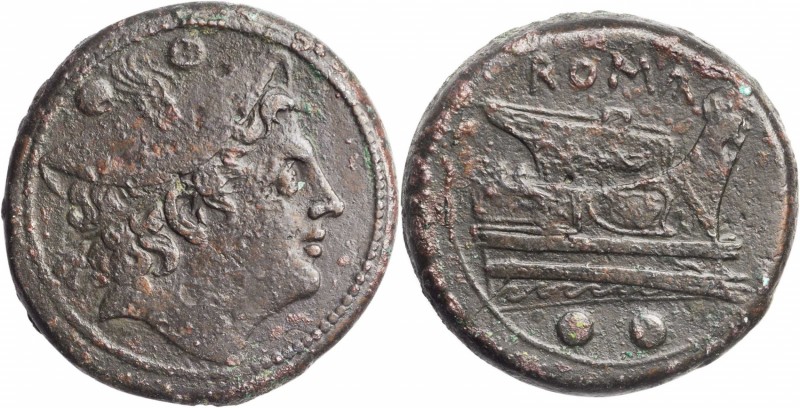 ROMAN REPUBLIC. Anonymous. AE Sextans (28.92 gms), Rome Mint, ca. 217-215 B.C. C...