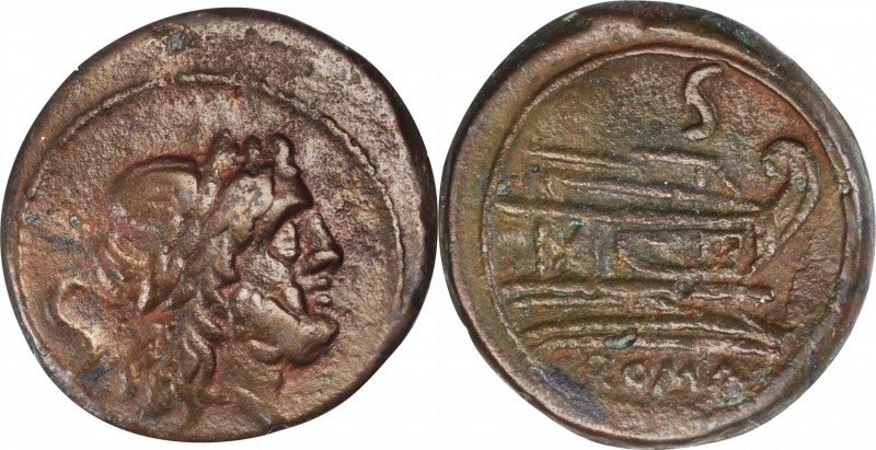 ROMAN REPUBLIC. Anonymous. AE Semis (16.66 gms), Rome Mint, After 211 B.C. CHOIC...