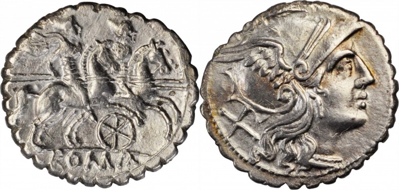 ROMAN REPUBLIC. Anonymous. AR Denarius Serratus (4.03 gms), Uncertain Mint in Si...