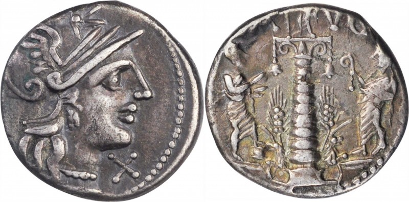 ROMAN REPUBLIC. C. Augurinus. AR Denarius (3.80 gms), Rome Mint, 135 B.C. CHOICE...