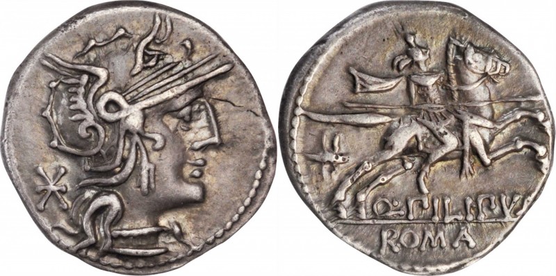 ROMAN REPUBLIC. Q. Philippus. AR Denarius (3.31 gms), Rome Mint, 129 B.C. EXTREM...