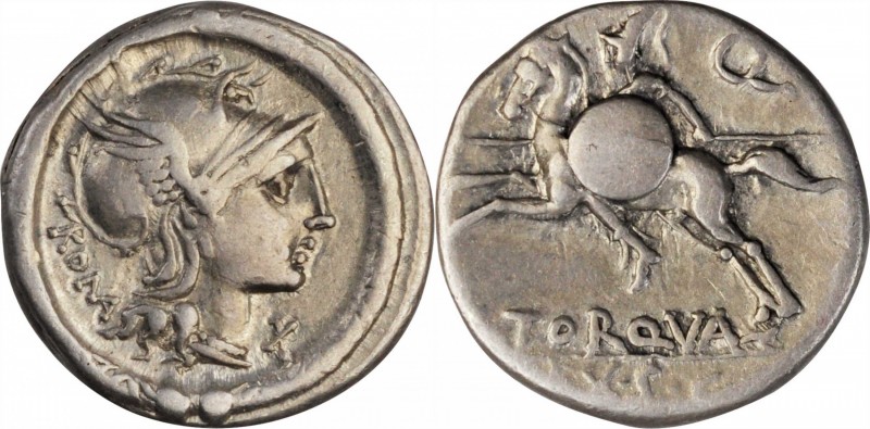 ROMAN REPUBLIC. L. Torquatus. AR Denarius (3.89 gms), Rome Mint, 113-112 B.C. CH...
