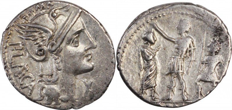 ROMAN REPUBLIC. P. Laeca. AR Denarius (3.90 gms), Rome Mint, 110-109 B.C. NEARLY...