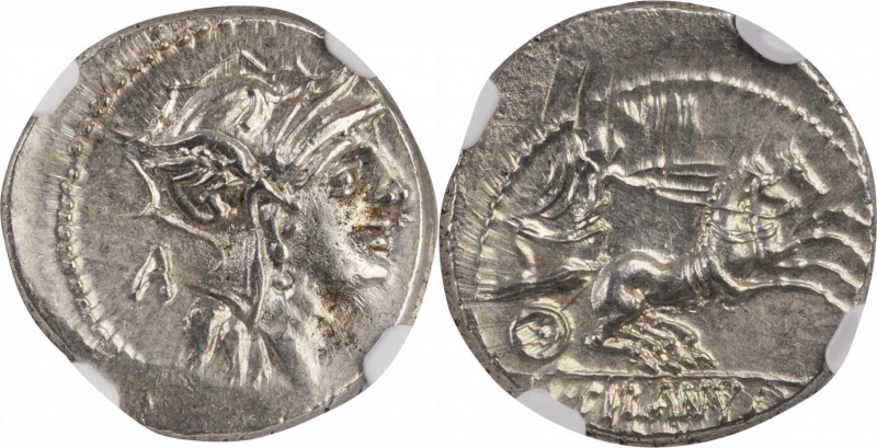 ROMAN REPUBLIC. D. Silanus L.f. AR Denarius (3.95 gms), Rome Mint, 91 B.C. NGC M...