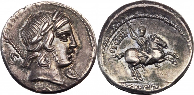 ROMAN REPUBLIC. Pub. Crepusius. AR Denarius (4.15 gms), Rome Mint, 82 B.C. ALMOS...
