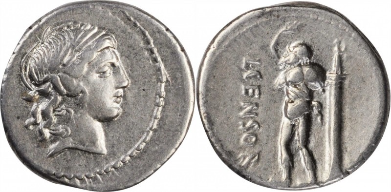ROMAN REPUBLIC. L. Censorinus. AR Denarius (3.77 gms), Rome Mint, 82 B.C. NEARLY...
