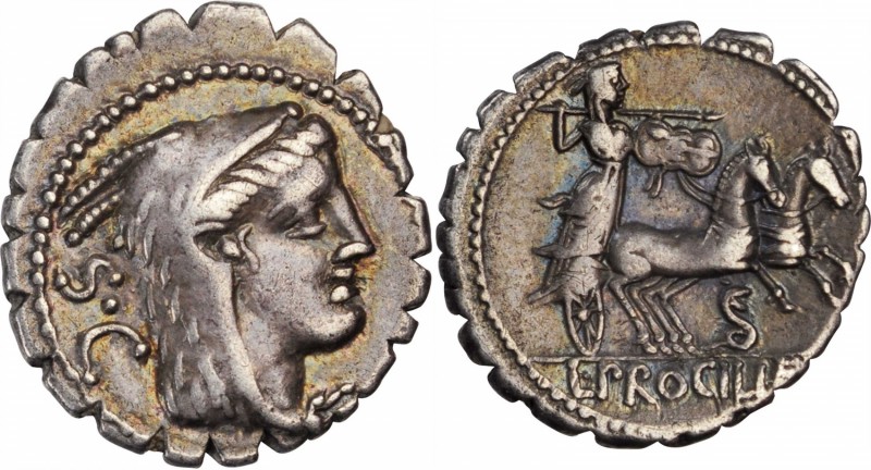 ROMAN REPUBLIC. L. Procilius. AR Denarius Serratus (3.78 gms), Rome Mint, 80 B.C...