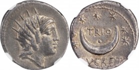 ROMAN REPUBLIC. L. Lucretius Trio. AR Denarius (3.59 gms), Rome Mint, 74 B.C. NGC Ch VF, Strike: 4/5 Surface: 3/5.
Cr-390/1; Syd-783. Obverse: Radiat...
