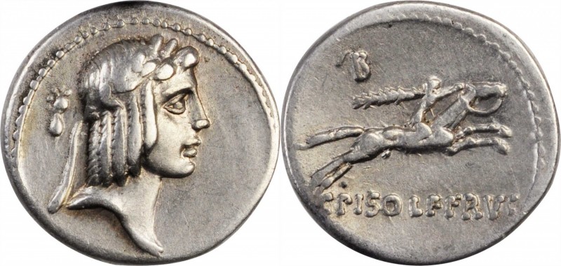 ROMAN REPUBLIC. C. Piso L.f. Frugi. AR Denarius (3.98 gms), Rome Mint, 61 B.C. N...