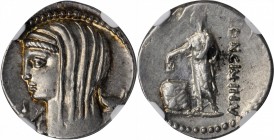 ROMAN REPUBLIC. L. Cassius Longinus. AR Denarius (3.93 gms), Rome Mint, 60 B.C. NGC Ch AU, Strike: 4/5 Surface: 4/5.
Cr-413/1; Syd-935. Obverse: Veil...