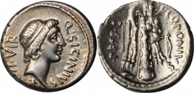 ROMAN REPUBLIC. Q. Sicinius and C. Coponius. AR Denarius, Military Mint in the East, moving with Pompey; C. Coponius, praetor, 49 B.C. NEARLY EXTREMEL...