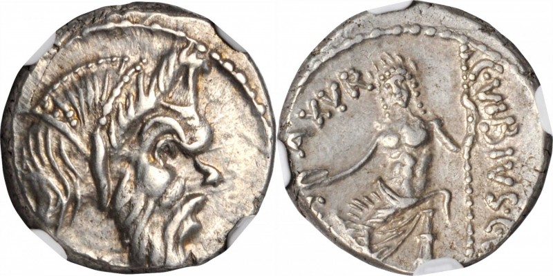 NO LOT.
Cr-449/1b; CRI-20a; Syd-948. Obverse: Mask of Pan right; [pedum to left...