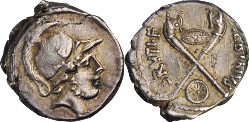 ROMAN REPUBLIC. Albinus Bruti f. AR Denarius (4.03 gms), Rome Mint, 48 B.C. CHOI...