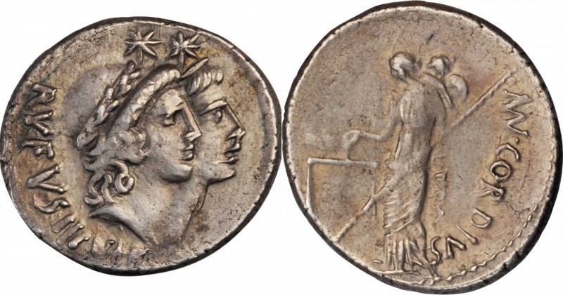 ROMAN REPUBLIC. Mn. Cordius Rufus. AR Denarius (3.99 gms), Rome Mint, 46 B.C. NE...